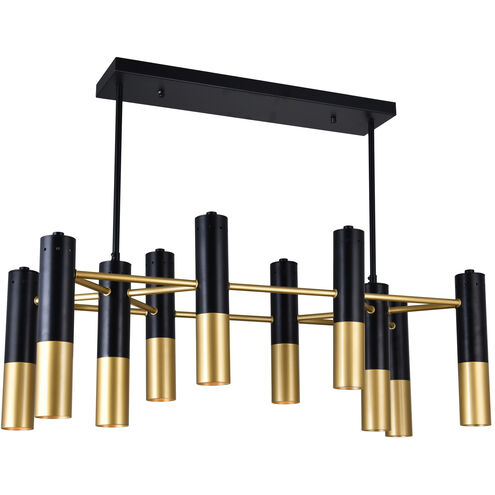 Anem 10 Light 12 inch Matte Black and Satin Gold Down Chandelier Ceiling Light