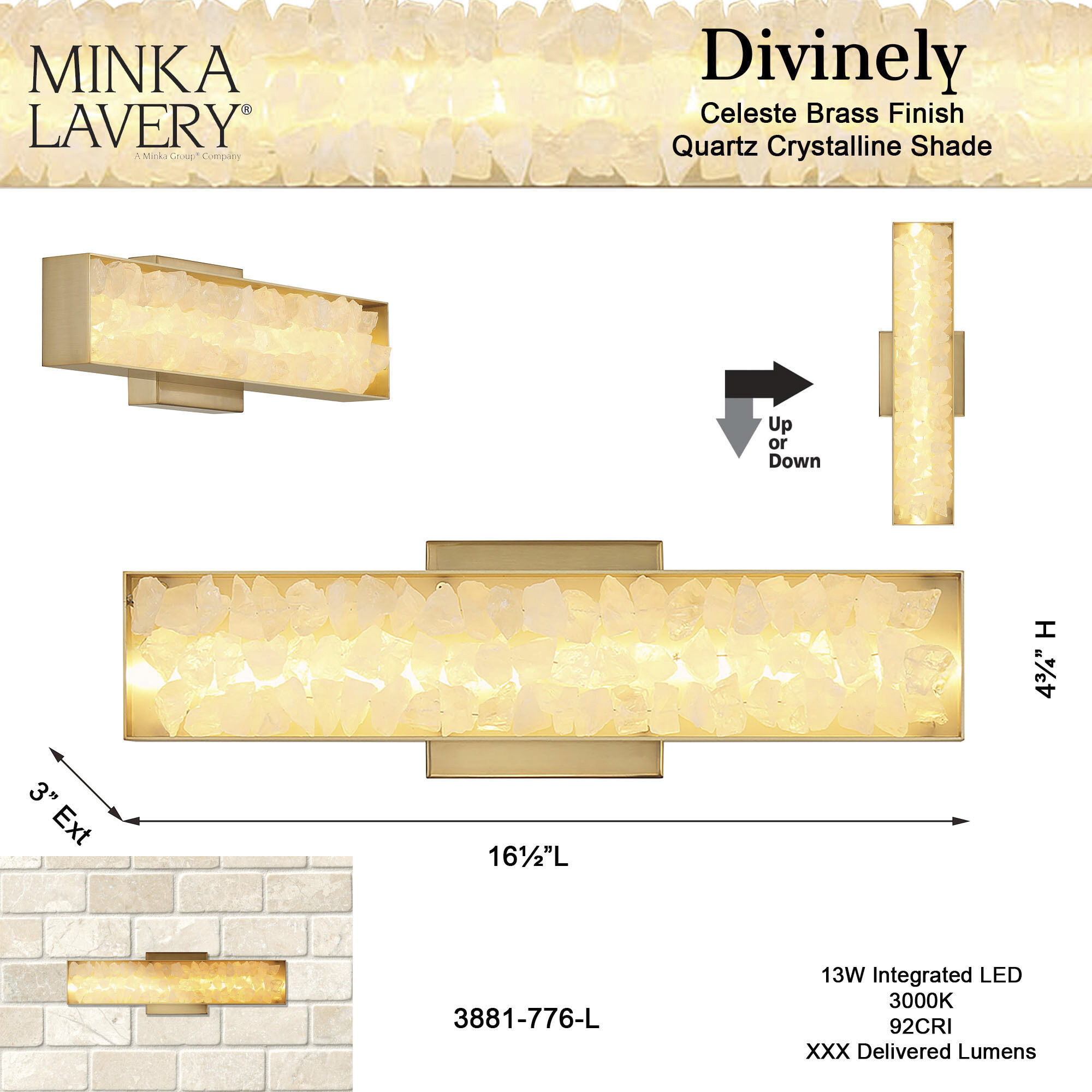 Divinely LED 3 inch Celeste Brass ADA Wall Sconce Wall Light