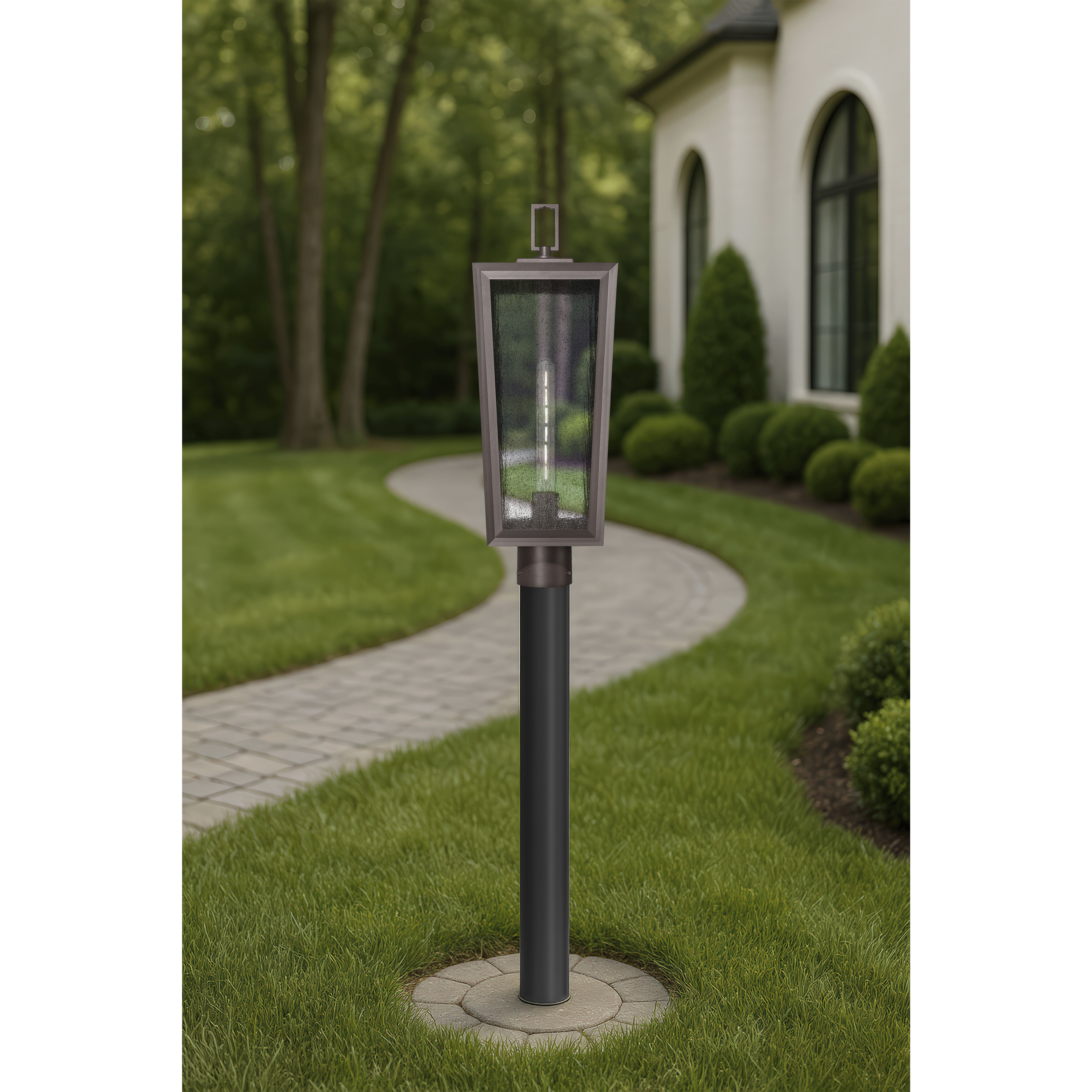 Madison 1 Light 22.88 inch Bronze Outdoor Post Lantern in Seedy Glass