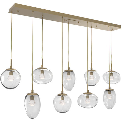 Cosmos LED LED Gilded Brass Linear Pendant Ceiling Light in 2700K LED, Zircon Inner - Clear Outer, Multi-Port