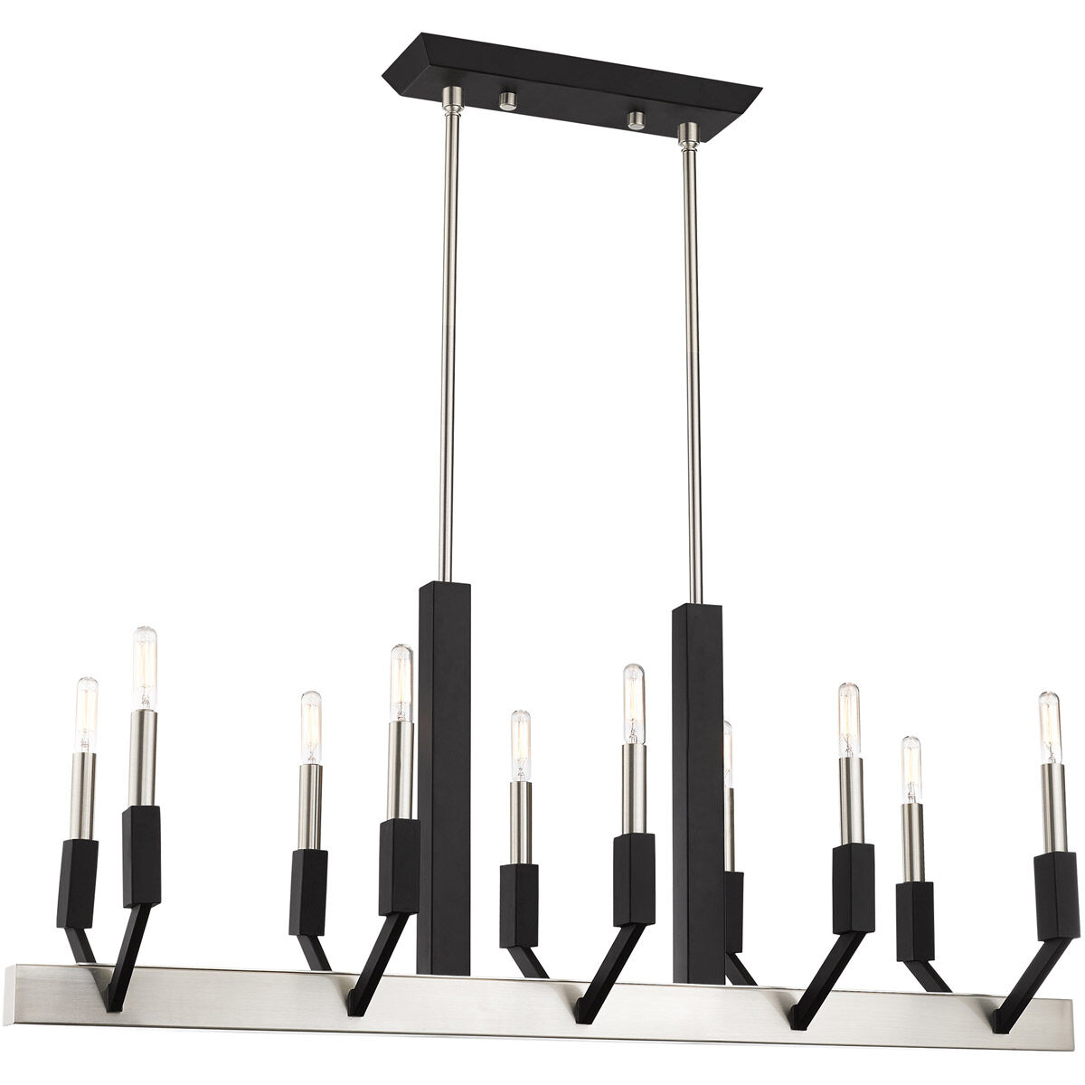 Beckett 10 Light 40 inch Brushed Nickel & Black Linear Chandelier Ceiling Light