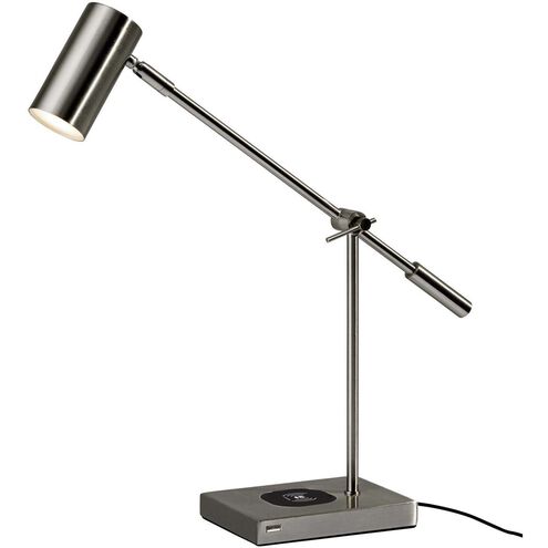 Collette 12 inch 7.00 watt Brushed Steel Desk Lamp Portable Light, with AdessoCharge Wireless Charging Pad and USB Port