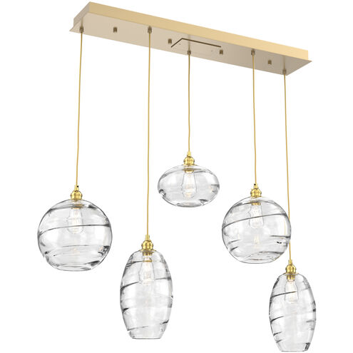 Misto 5 Light Gilded Brass Linear Pendant Ceiling Light in Misto Clear, Multi-Port