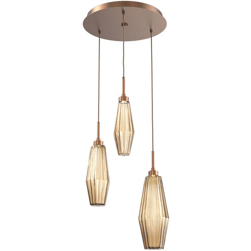 Aalto LED 17.3 inch Burnished Bronze Chandelier Ceiling Light in Optic Rib Bronze, 2700K LED, Round Multi-Port
