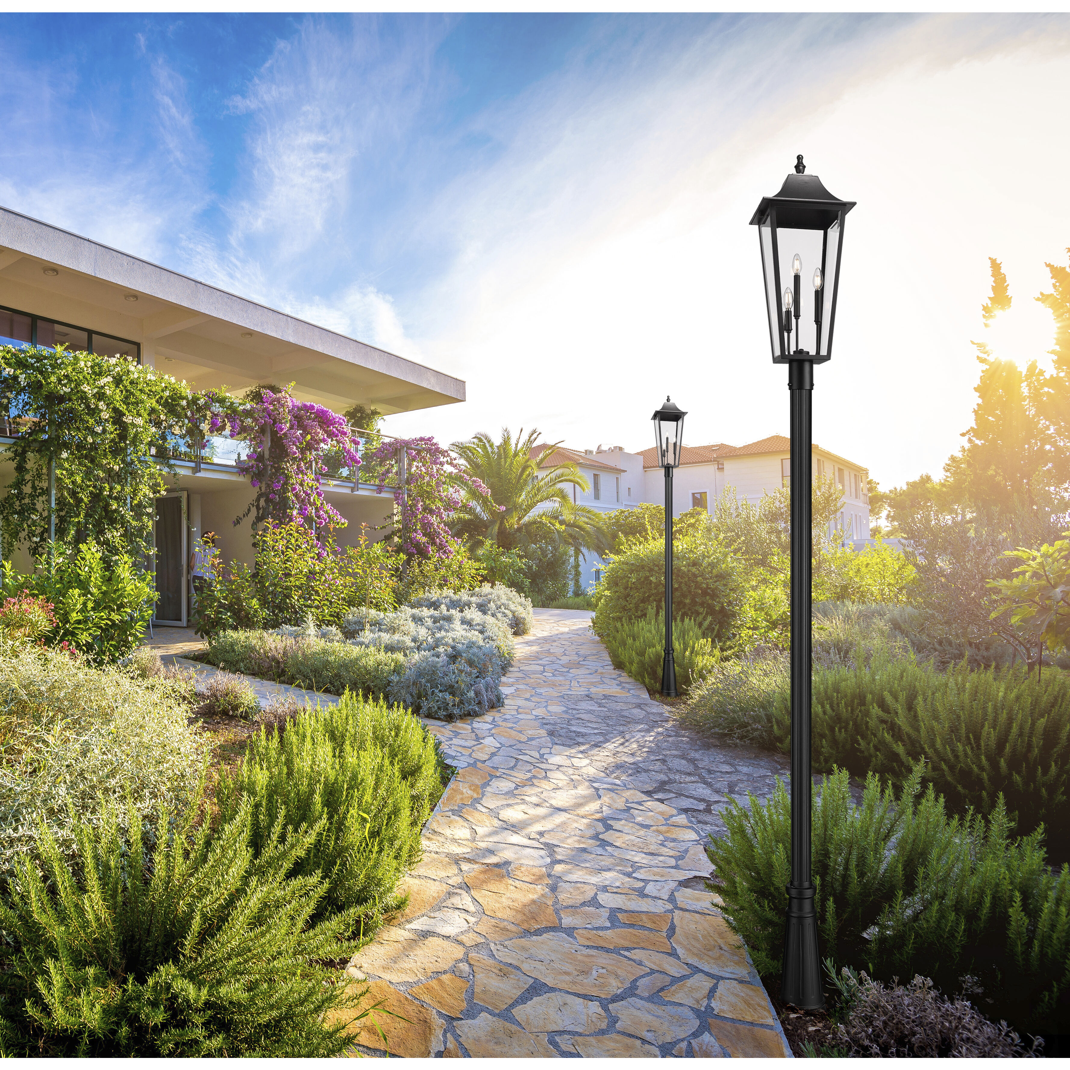 Gannon 3 Light 125.5 inch Black Outdoor Post Mounted Fixture in G9