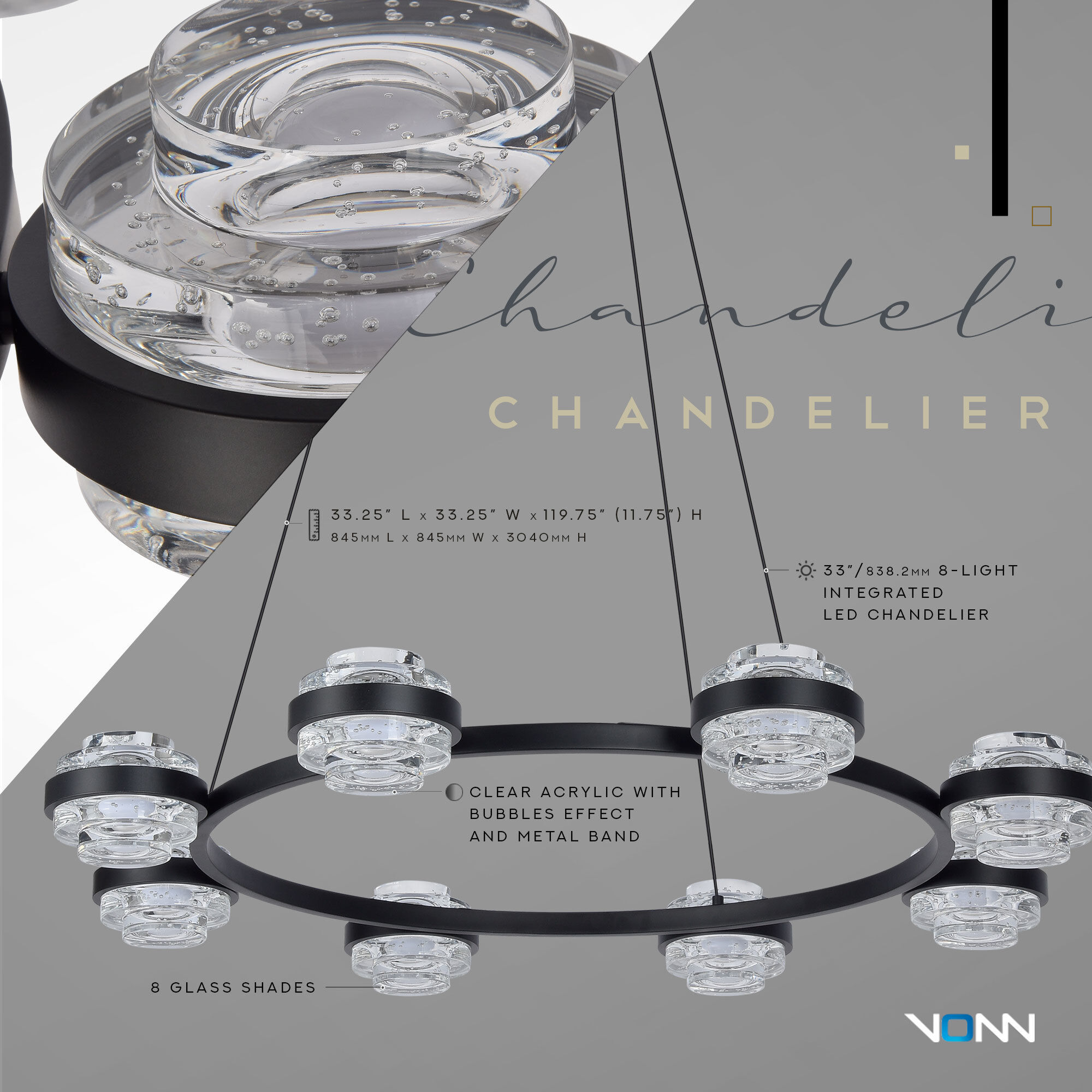 Milano Series 33.25 inch Black Chandelier Ceiling Light, Artisan Collection
