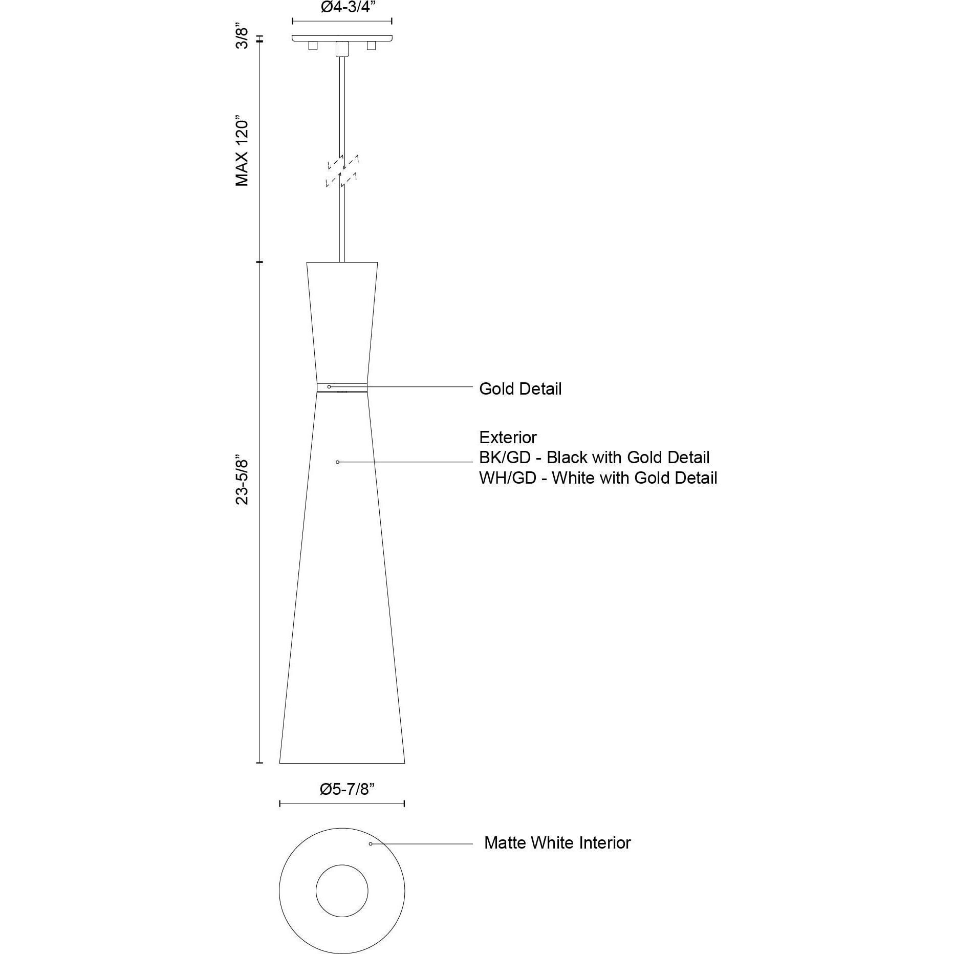 Vanderbilt Pendant Ceiling Light in White with Gold Detail