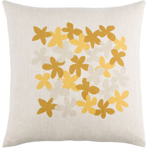 Little Flower 22 X 22 inch Ivory and Mustard Throw Pillow