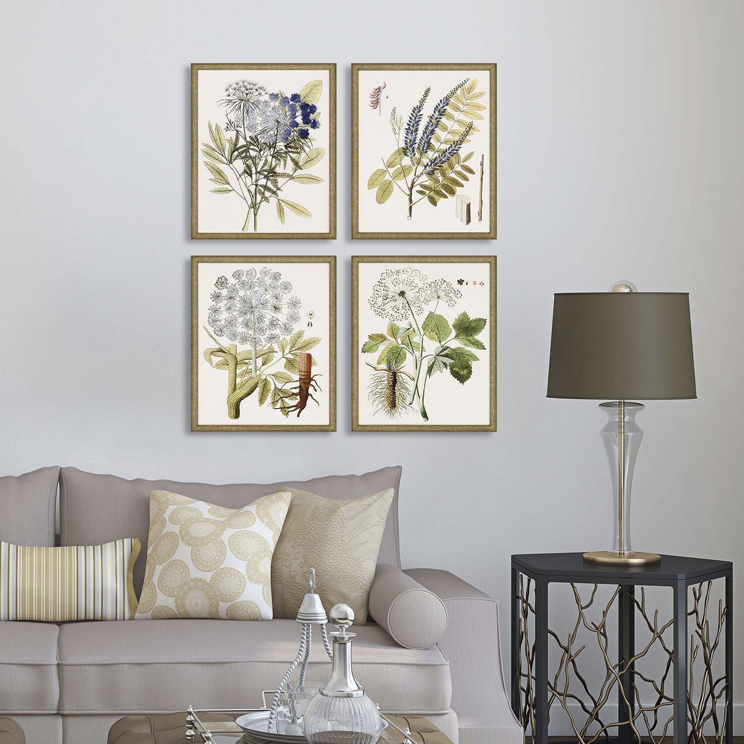 Florals Neutral and Green and Blue and Rust Framed Art