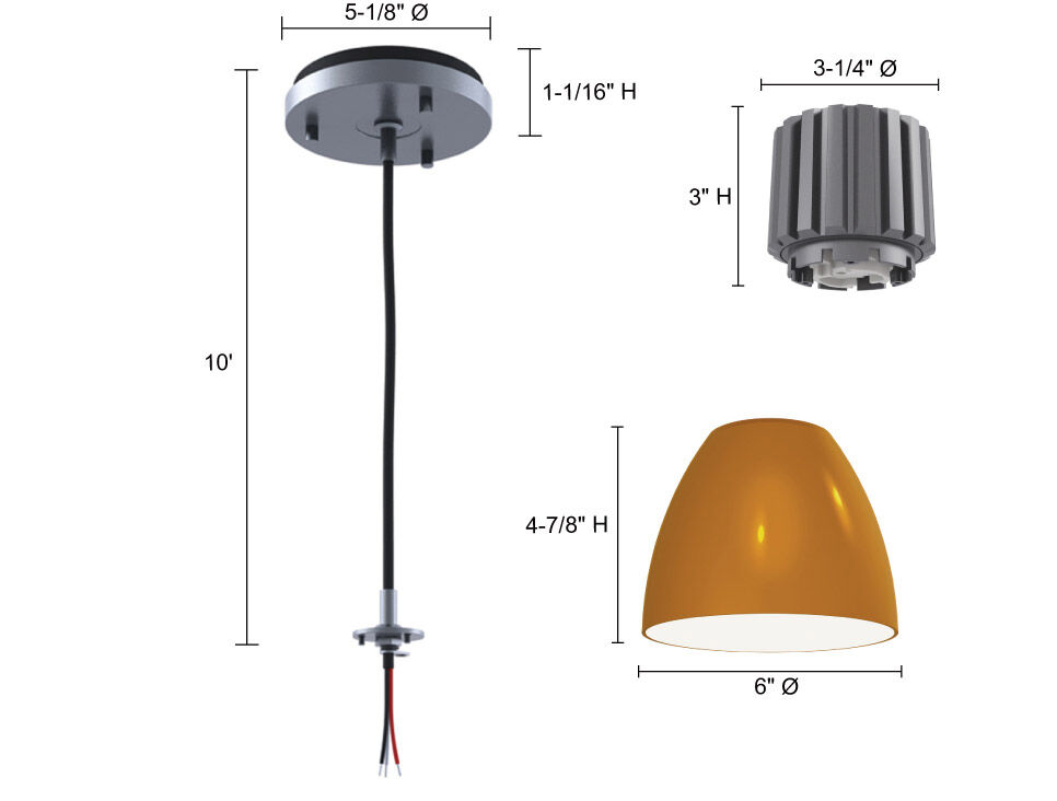 Architectural LED 5 inch Grey Powder Coated Pendant Ceiling Light in Architectural Amber