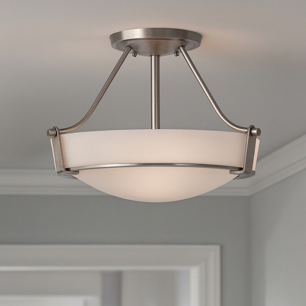 Hathaway 3 Light 16 inch Antique Nickel Indoor Semi-Flush Mount Ceiling Light in Etched White