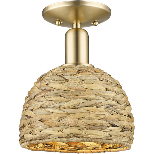 Arcadia Woven Rattan 1 Light 8 inch Champagne Bronze Semi-Flush Mount Ceiling Light