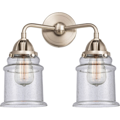 Nouveau 2 Canton 2 Light 14 inch Brushed Satin Nickel Bath Vanity Light Wall Light in Seedy Glass