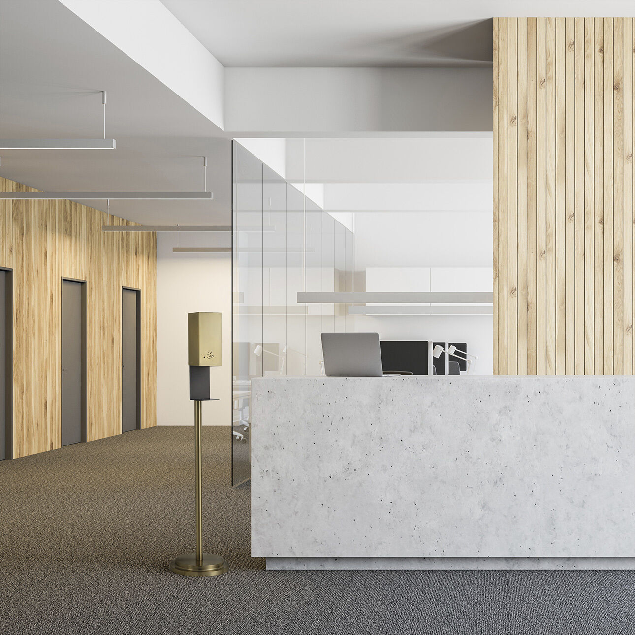 Luxe Brushed Brass Floor Standing Touchless Hand Sanitizer Dispenser