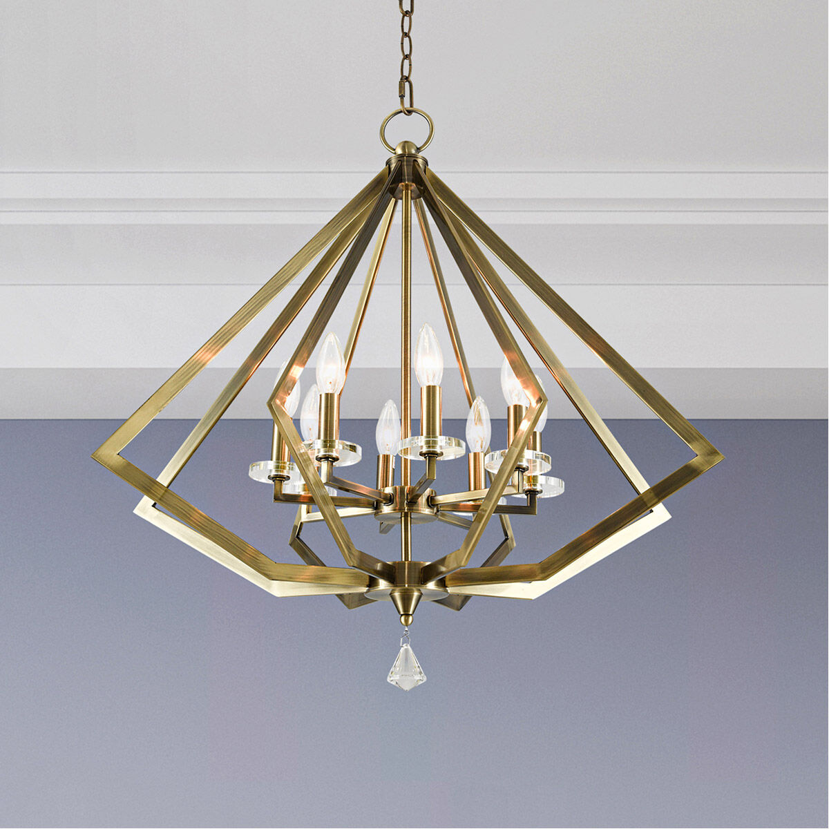 Diamond 8 Light 28 inch Antique Brass Chandelier Ceiling Light