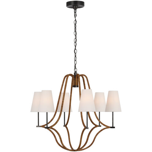 Chapman & Myers Biscayne LED 30.25 inch Bronze and Natural Rattan Wrapped Chandelier Ceiling Light, Large