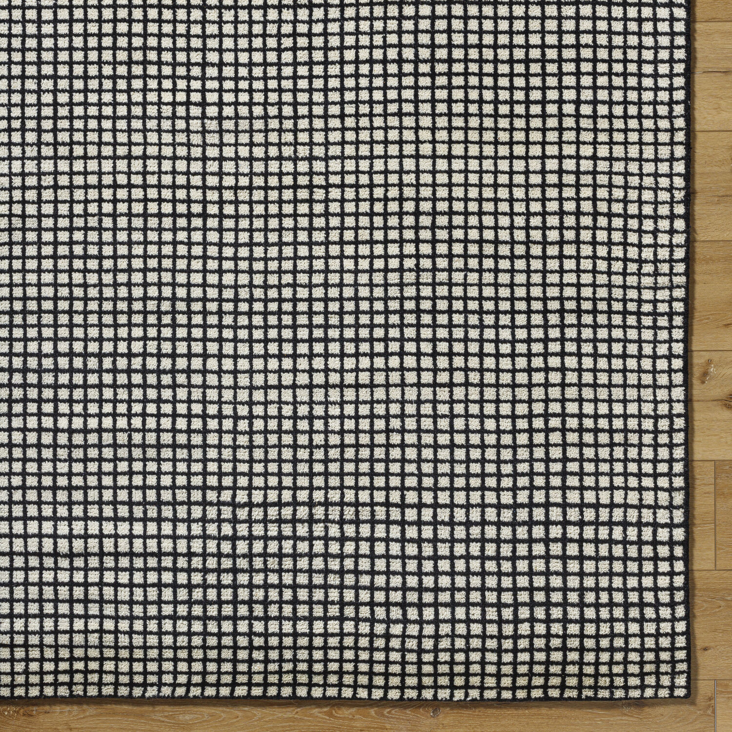 Damier 36 X 24 inch Cream / Black Handmade Rug in 2 x 3