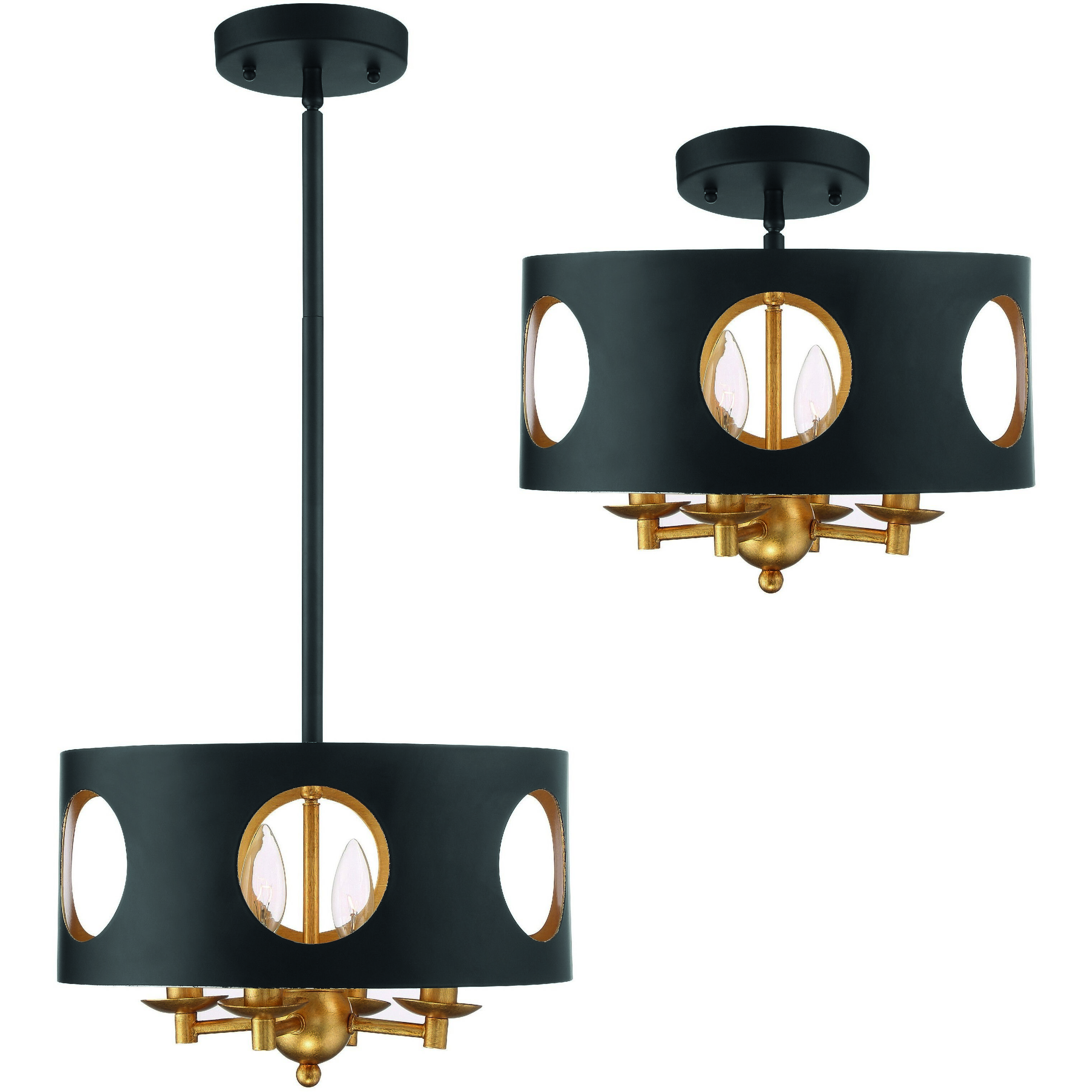 Odelle 4 Light 14 inch Black and Antique Gold Chandelier Ceiling Light