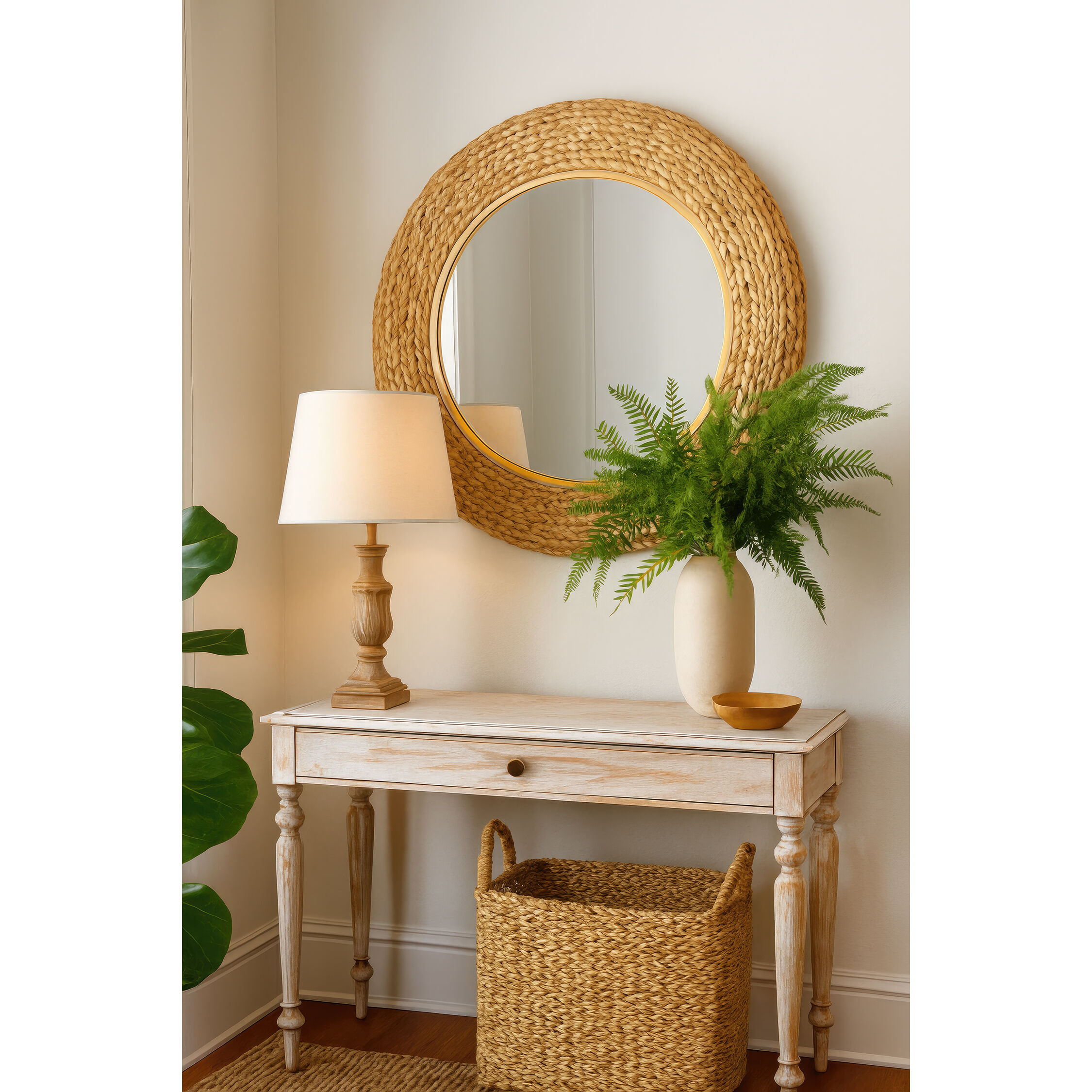 Athena 30.25 X 30.25 inch French Gold with Natural Seagrass Wall Mirror