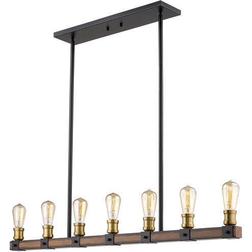 Kirkland 7 Light 44 inch Rustic Mahogany Linear Chandelier Ceiling Light