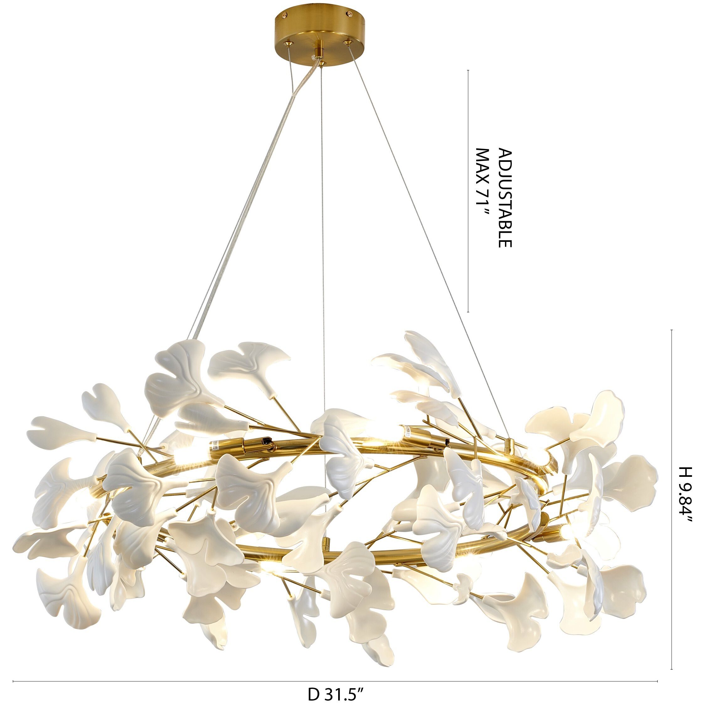 Canada 8 Light 31.5 inch Brass and Matte White Chandelier Ceiling Light