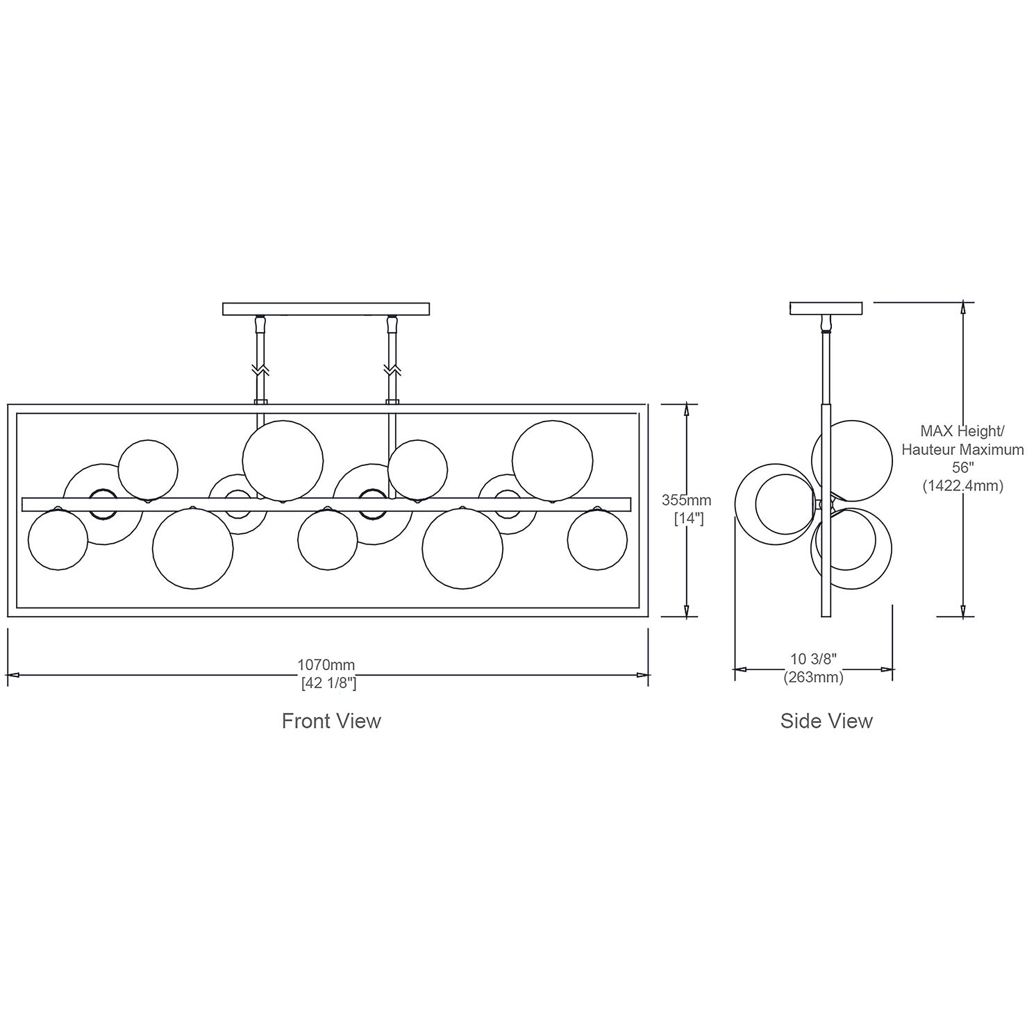 Glasgow 13 Light 42 inch Matte Black with Vintage Bronze Horizontal Pendant Ceiling Light