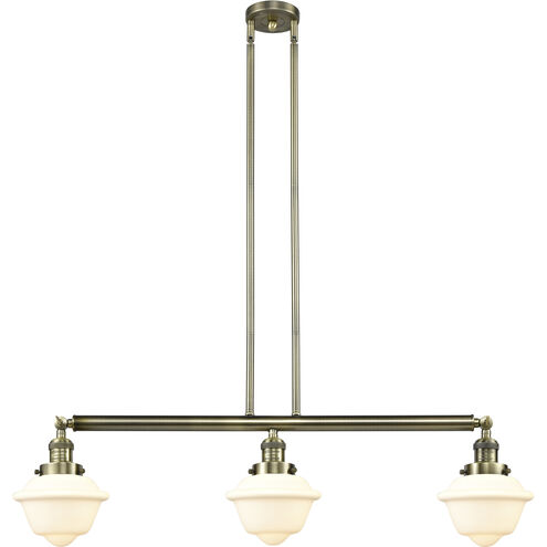 Franklin Restoration Small Oxford 3 Light 40 inch Antique Brass Island Light Ceiling Light in Incandescent, Matte White Glass, Franklin Restoration