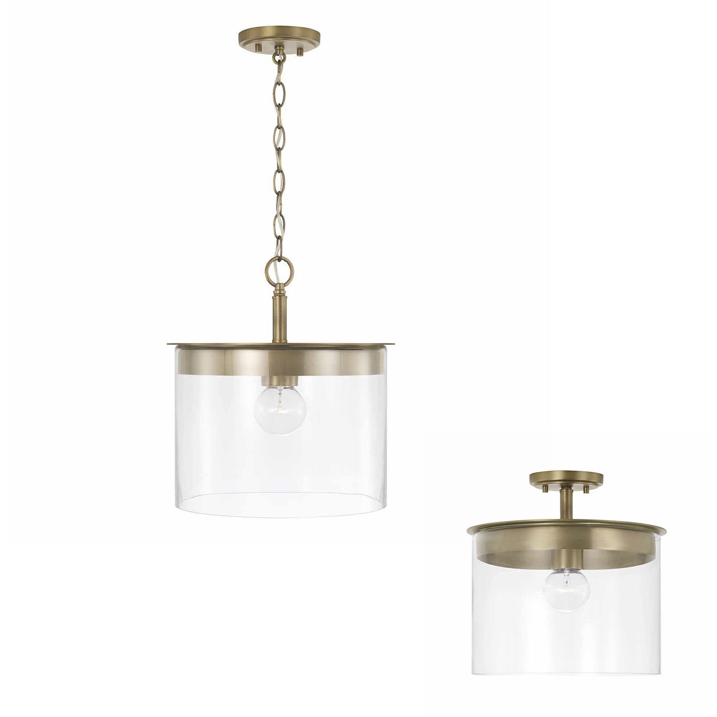 Mason 1 Light 13.25 inch Aged Brass Semi-Flush Mount Ceiling Light, Convertible Dual Mount