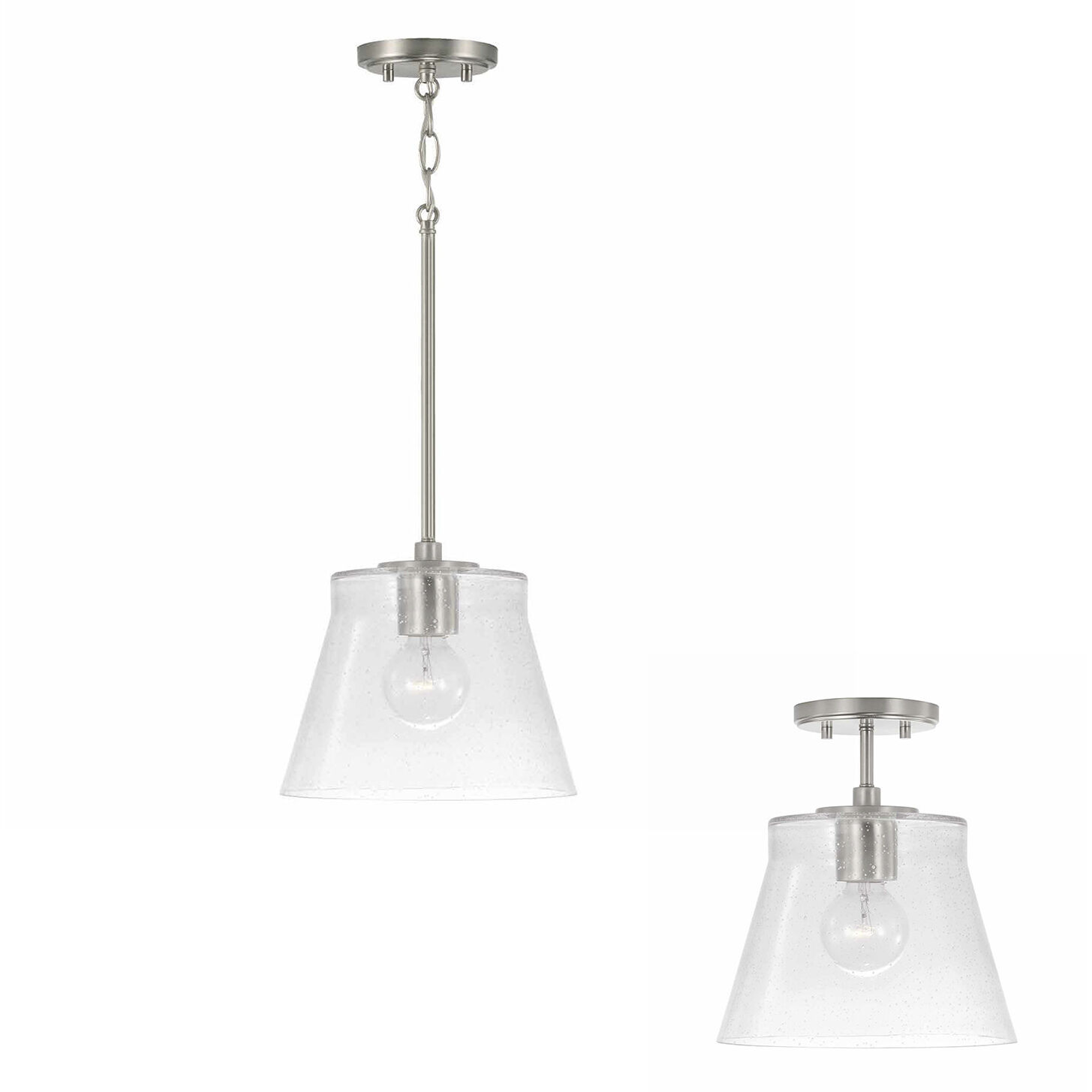 Baker 1 Light 10.5 inch Brushed Nickel Pendant Ceiling Light, Convertible Dual Mount