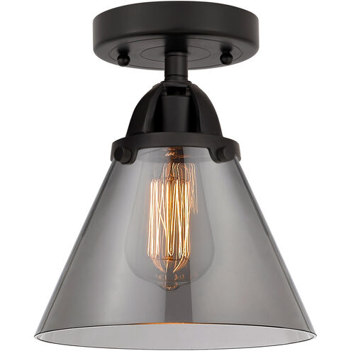 Nouveau 2 Large Cone LED 7.75 inch Matte Black Semi-Flush Mount Ceiling Light in Plated Smoke Glass
