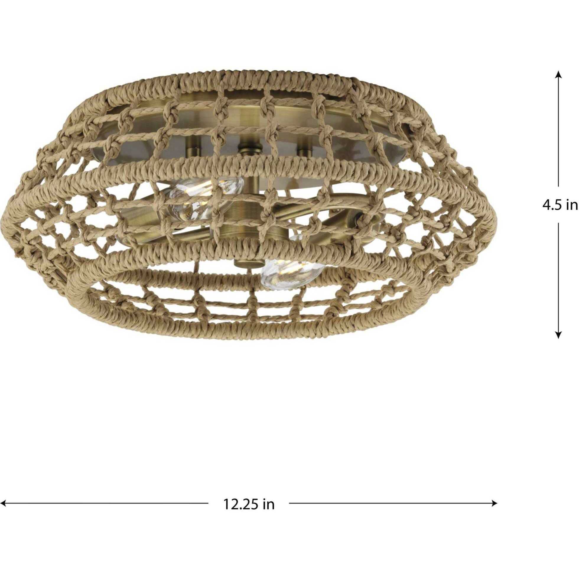 Laila 2 Light 12.25 inch Vintage Brass Flushmount Ceiling Light, Design Series