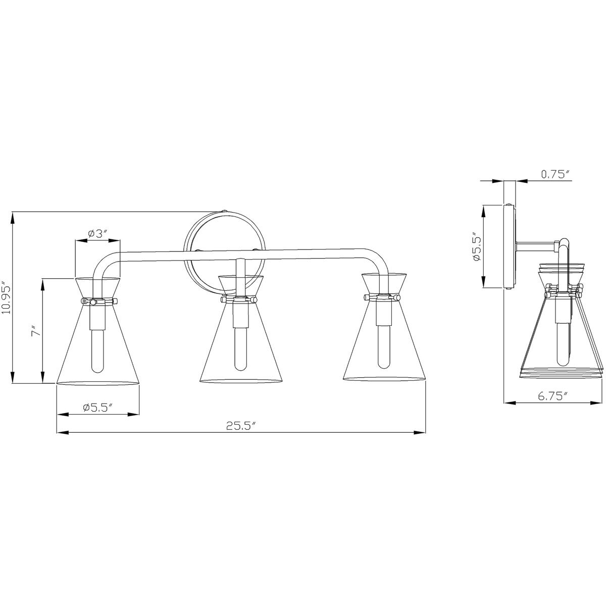 Beaker 3 Light 26 inch Soft Gold Vanity Light Wall Light