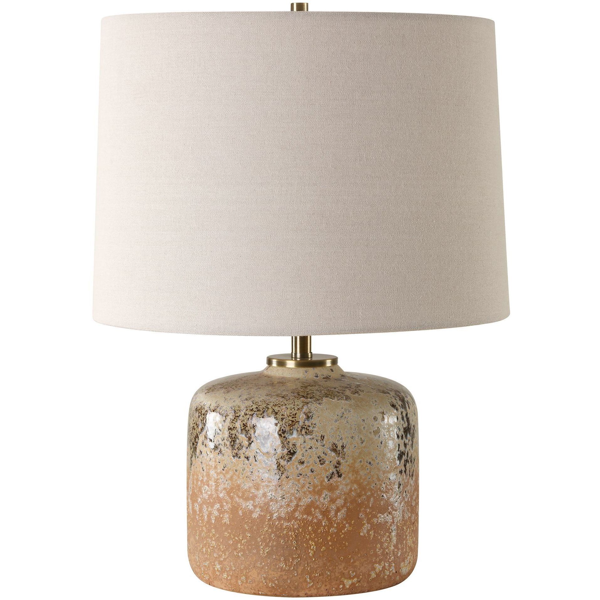 Canyon 17.75 inch 100.00 watt Chocolate and Tan Mottled Glaze with Brushed Antique Brass Table Lamp Portable Light