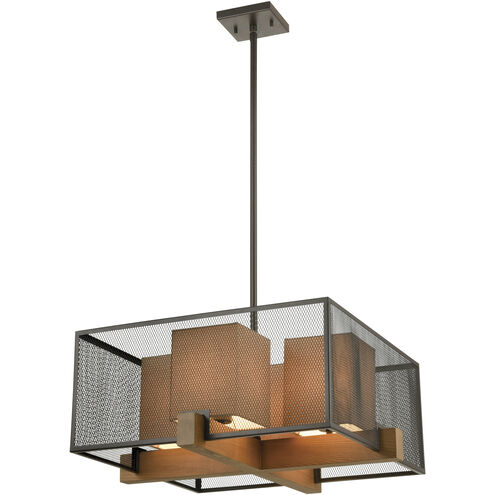 Crossbeam 4 Light 25 inch Oil Rubbed Bronze with Medium Oak Chandelier Ceiling Light