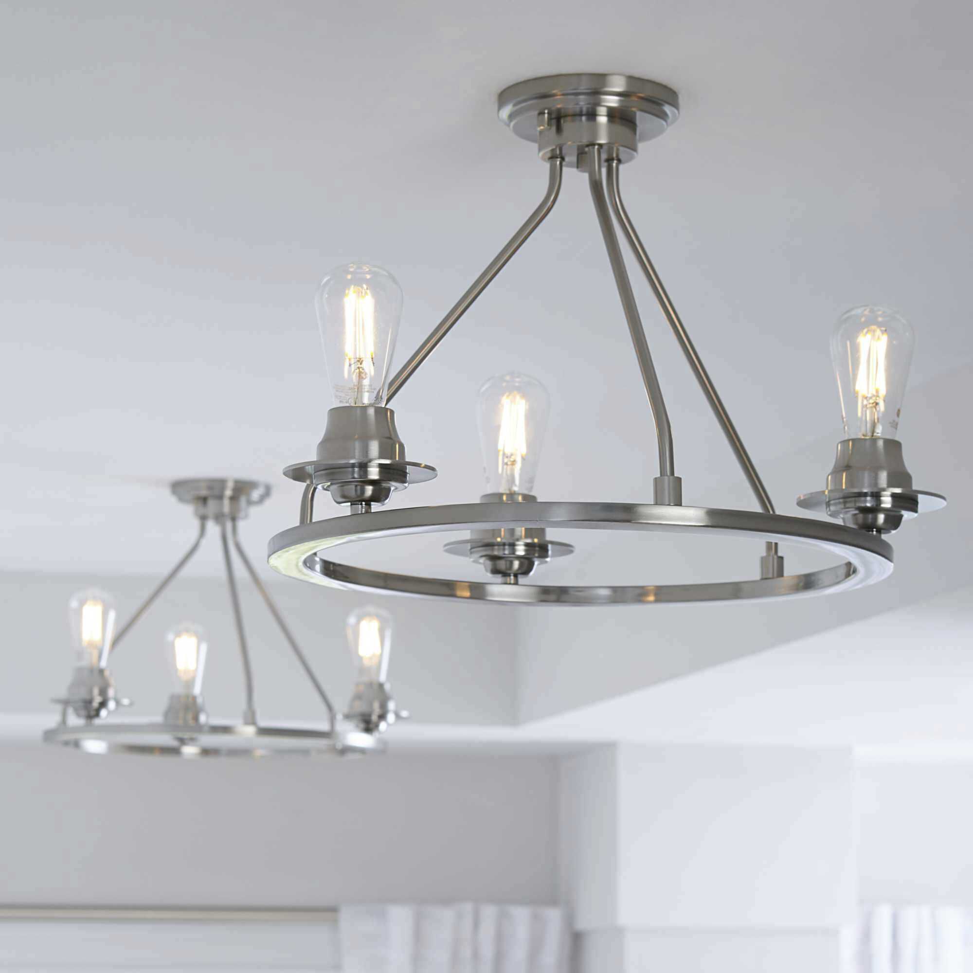 Debut 3 Light 20 inch Brushed Nickel Semi-Flush Mount Convertible Ceiling Light, Design Series