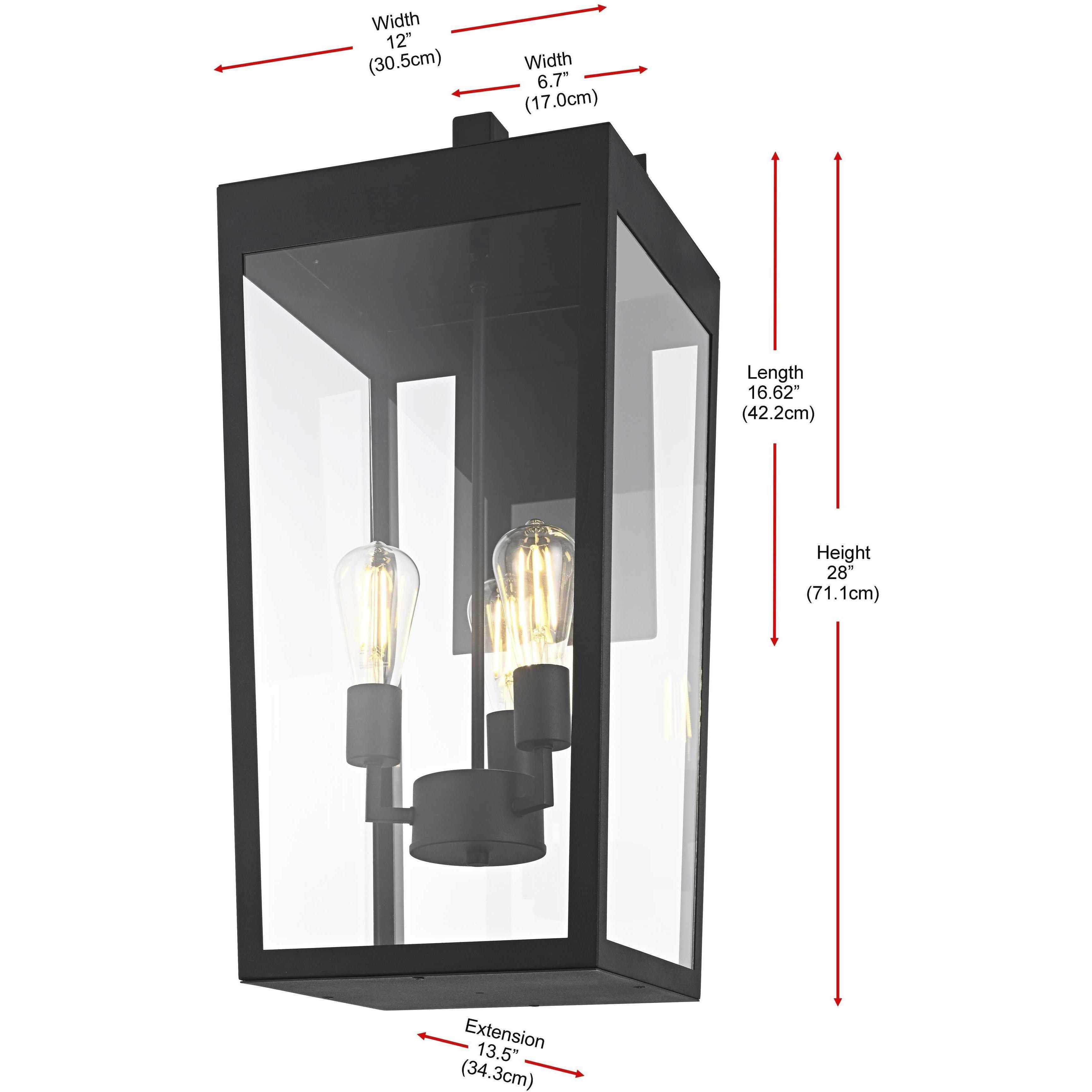 William 3 Light 28 inch Black Outdoor Wall Sconce