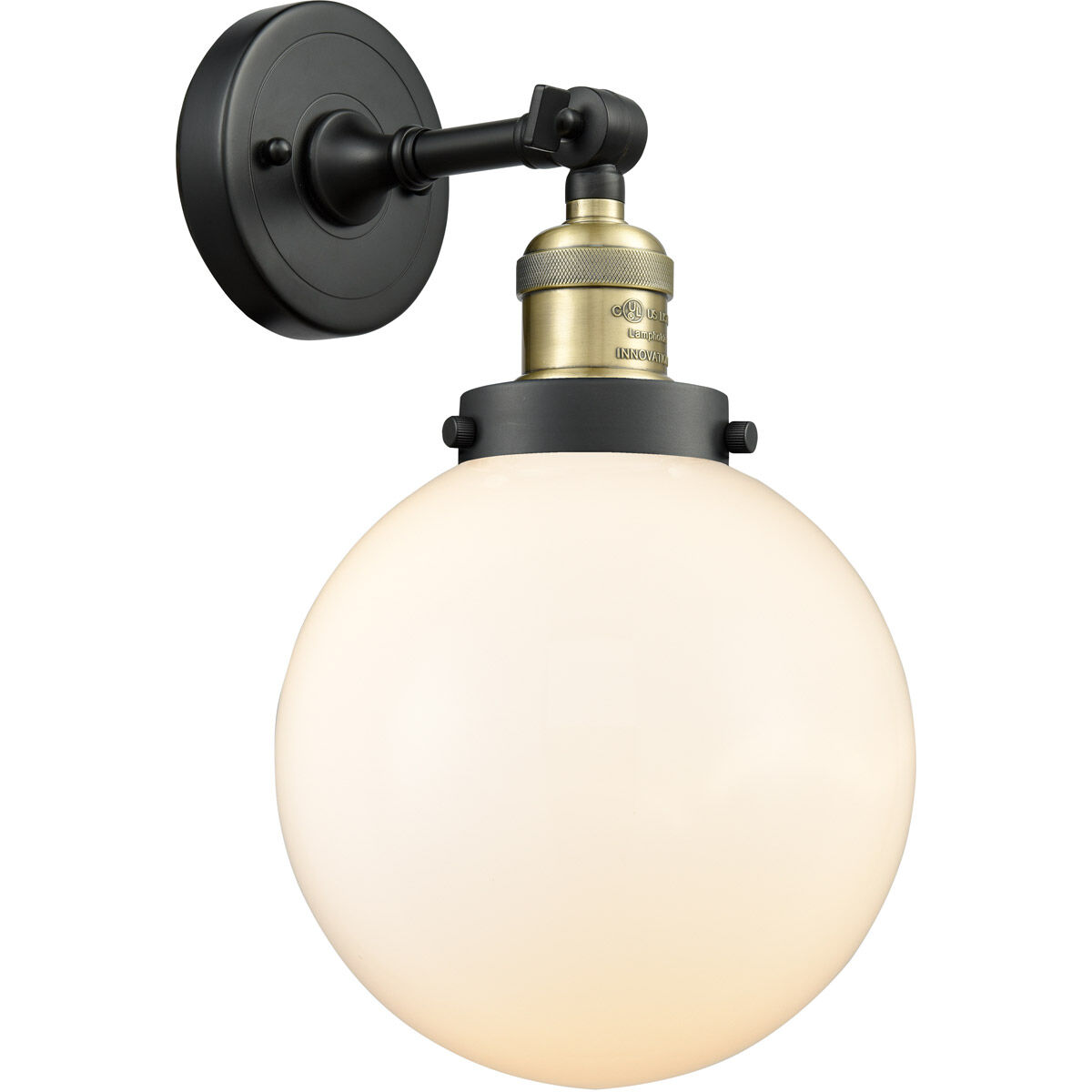 Franklin Restoration Large Beacon LED 8 inch Black Antique Brass Semi-Flush Mount Ceiling Light in Matte White Glass, Franklin Restoration