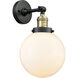 Franklin Restoration Large Beacon LED 8 inch Black Antique Brass Semi-Flush Mount Ceiling Light in Matte White Glass, Franklin Restoration