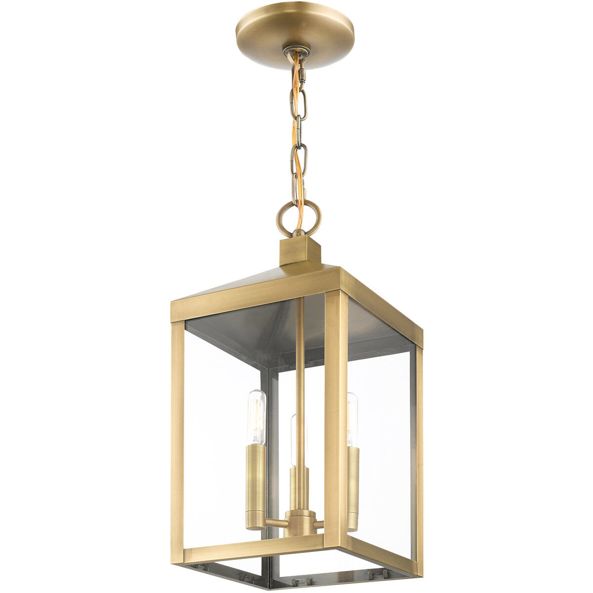 Nyack 3 Light 8.25 inch Antique Brass Outdoor Pendant Lantern