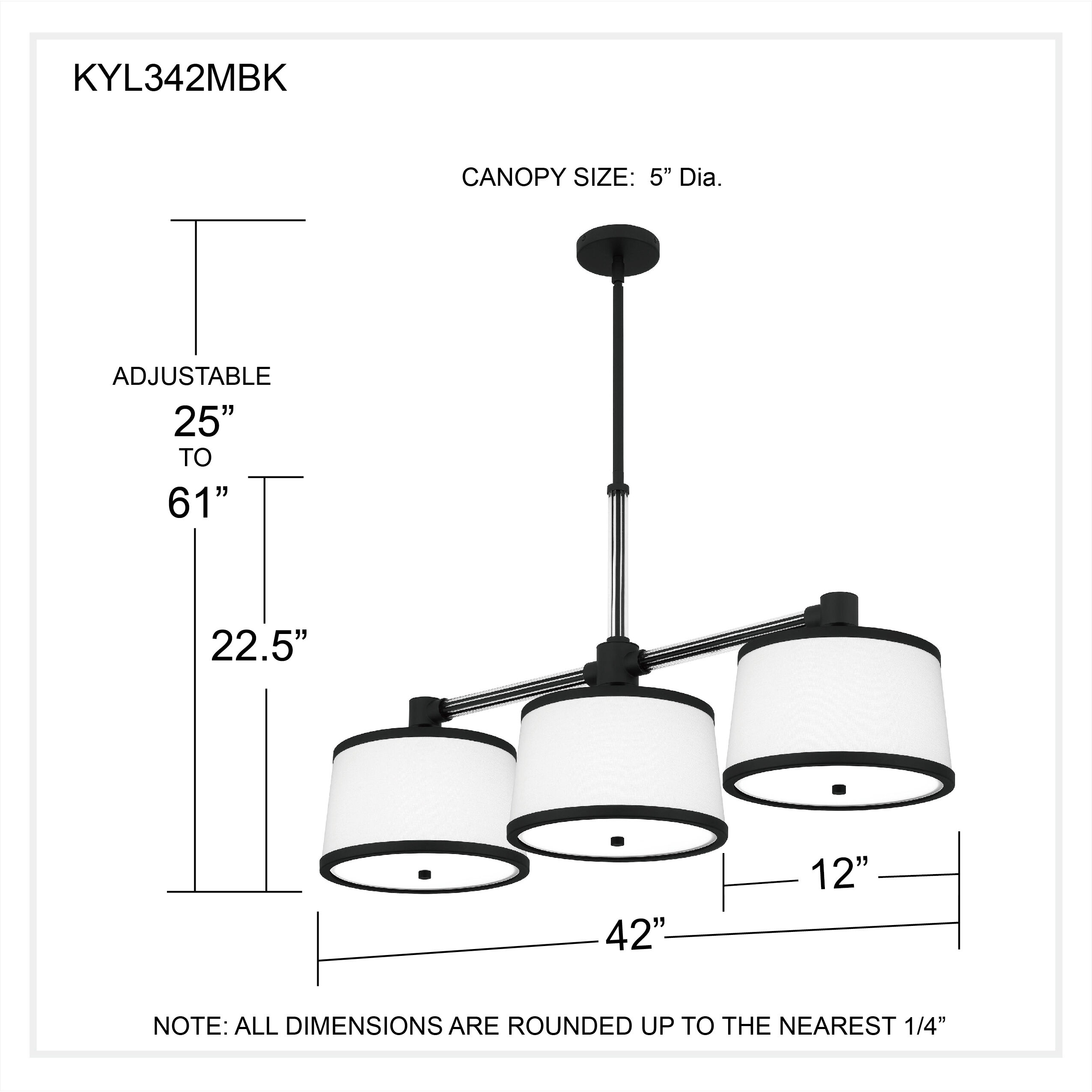 Kylen 3 Light 42 inch Matte Black Island Light Ceiling Light