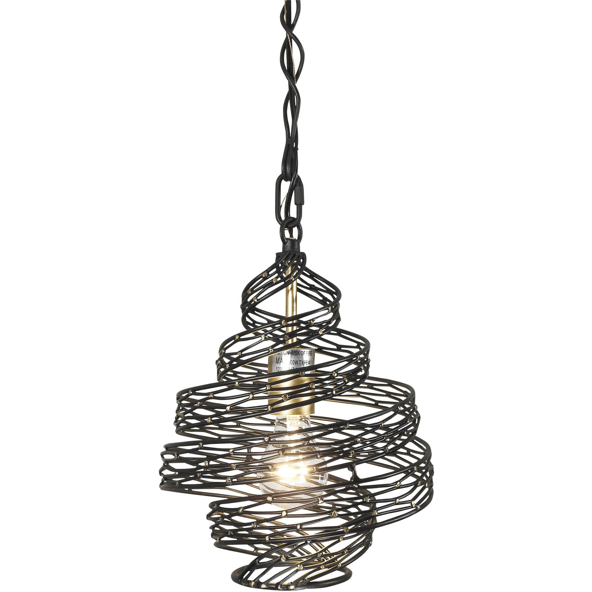 Flow 1 Light 10 inch Matte Black and French Gold Mini Pendant Ceiling Light in Matte Black/French Gold