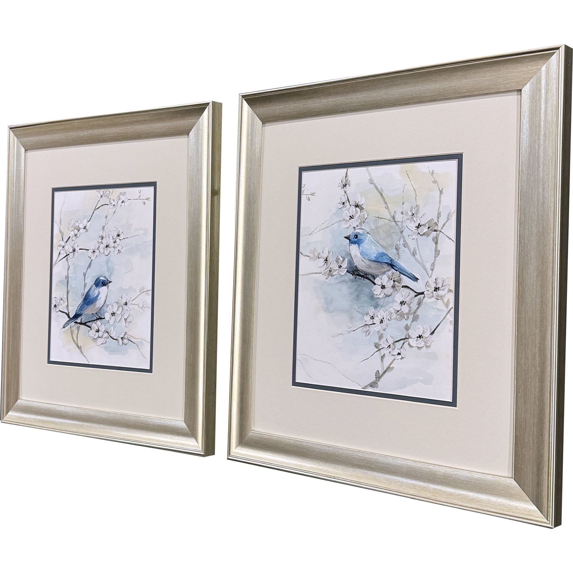 Blossoms & Bluebird Blue and Gray Framed Art, Propac