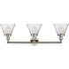 Franklin Restoration Large Cone 3 Light 32 inch Polished Nickel Bath Vanity Light Wall Light in Clear Glass, Franklin Restoration