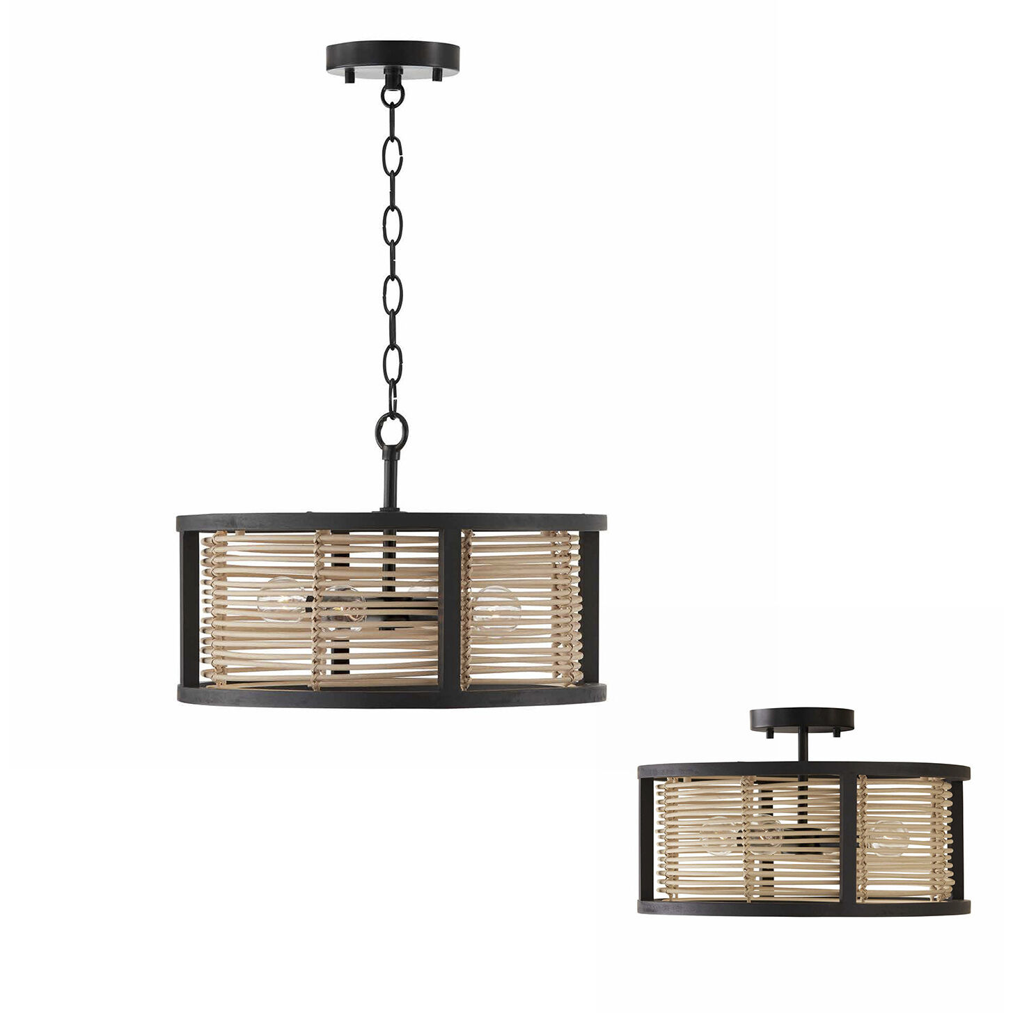 Rico 4 Light 16 inch Flat Black Semi-Flush Mount Ceiling Light, Convertible Dual Mount