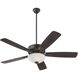 Ovation 52 inch Matte Black with Matte Black/Walnut Blades Ceiling Fan in 2 Light Satin Opal Glass Bowl