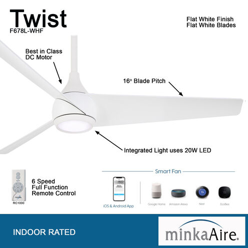 Twist 52 inch Flat White Indoor Ceiling Fan, Wifi