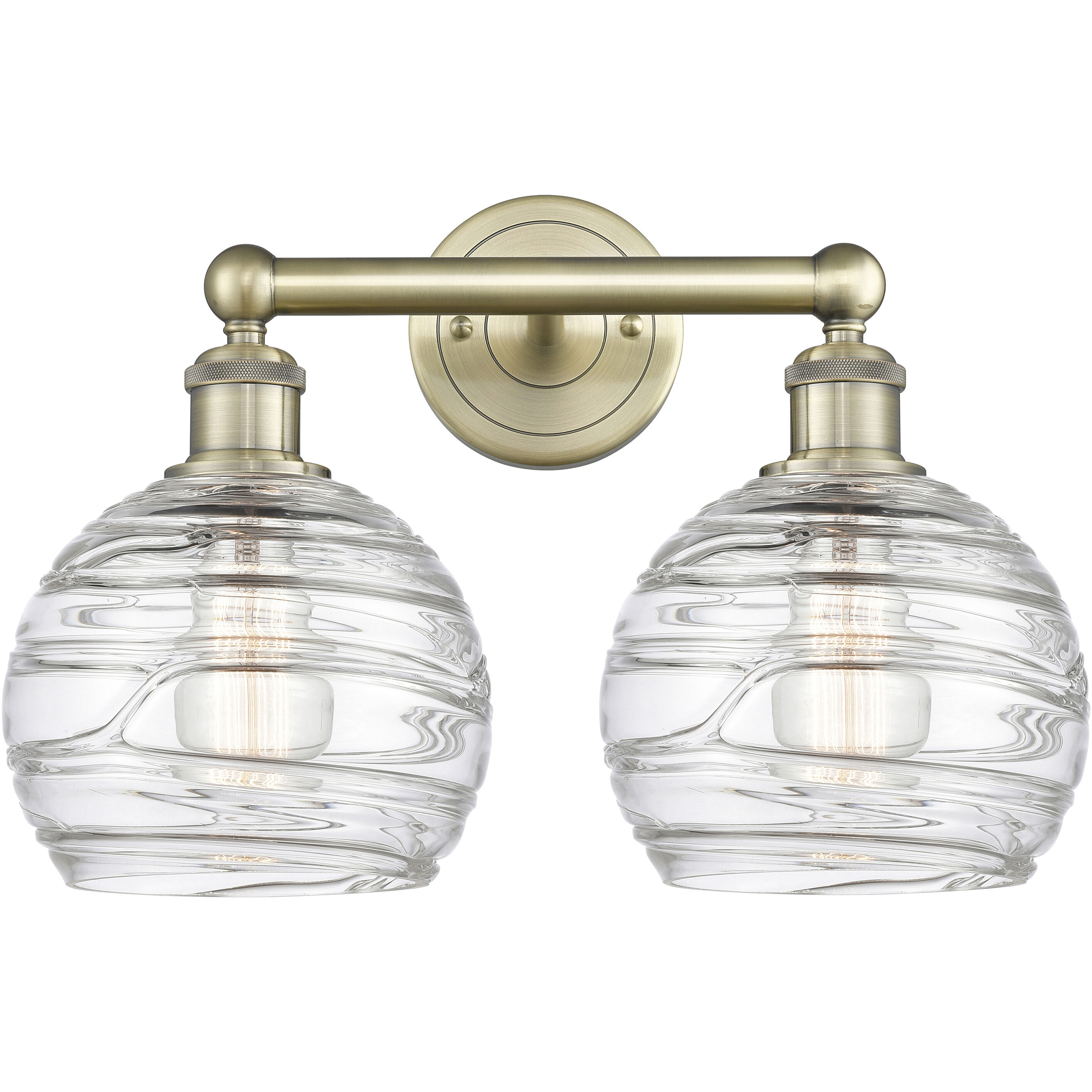 Athens Deco Swirl 2 Light 17 inch Antique Brass Bath Vanity Light Wall Light in Clear Deco Swirl Glass