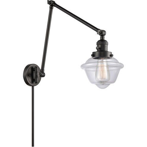 Small Oxford 30 inch 3.5 watt Matte Black Swing Arm Wall Light in Clear Glass, Franklin Restoration