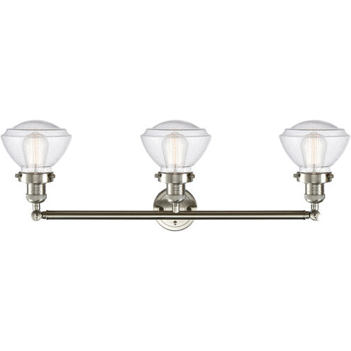 Franklin Restoration Olean LED 31 inch Brushed Satin Nickel Bath Vanity Light Wall Light in Seedy Glass, Franklin Restoration