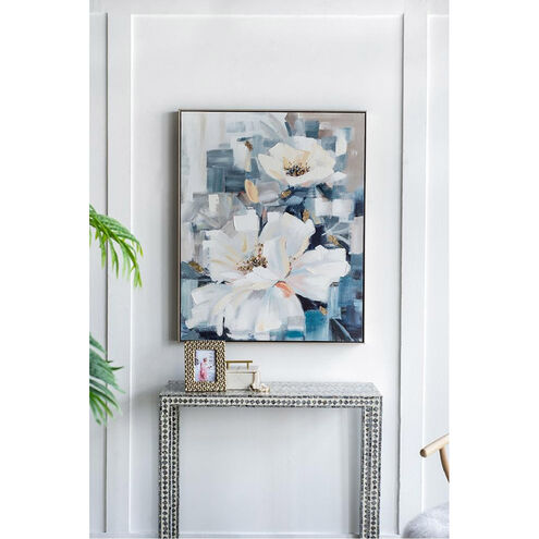 Blooming Florals Gold/White/Blue Hand-Painted Wall Art